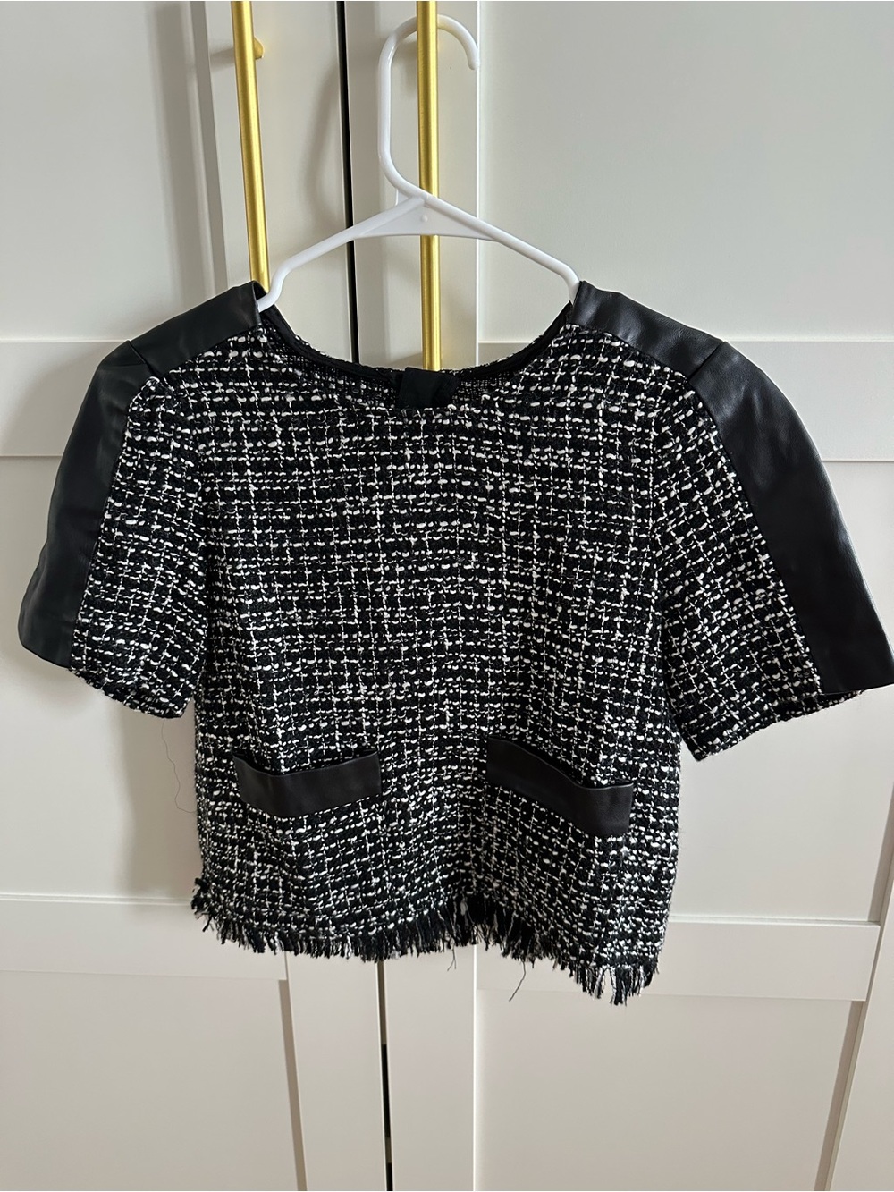 Zara Tweed & Leather Top